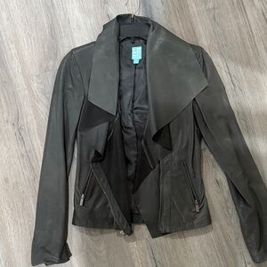 Barneys New York Charcoal Leather Jacket